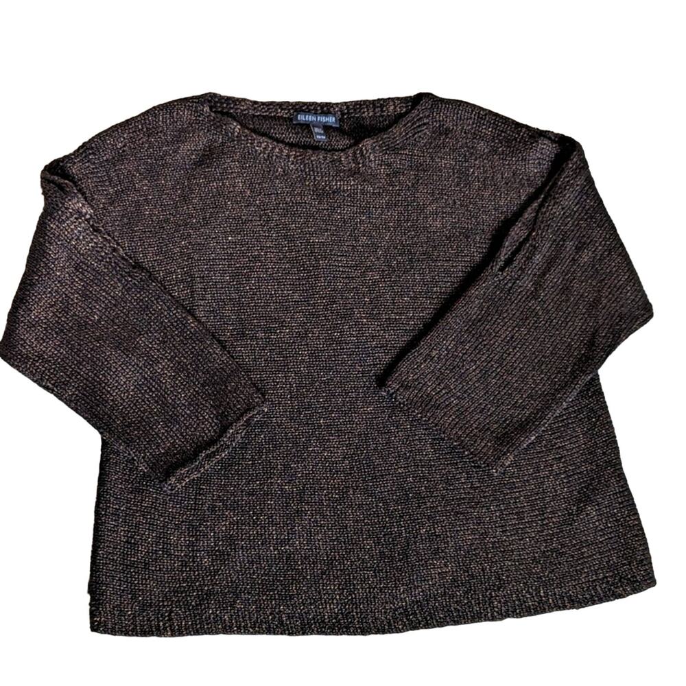 Eileen Fisher Organic Linen Blend Open 3/4 Sleeve Lightweight Summer Sweater